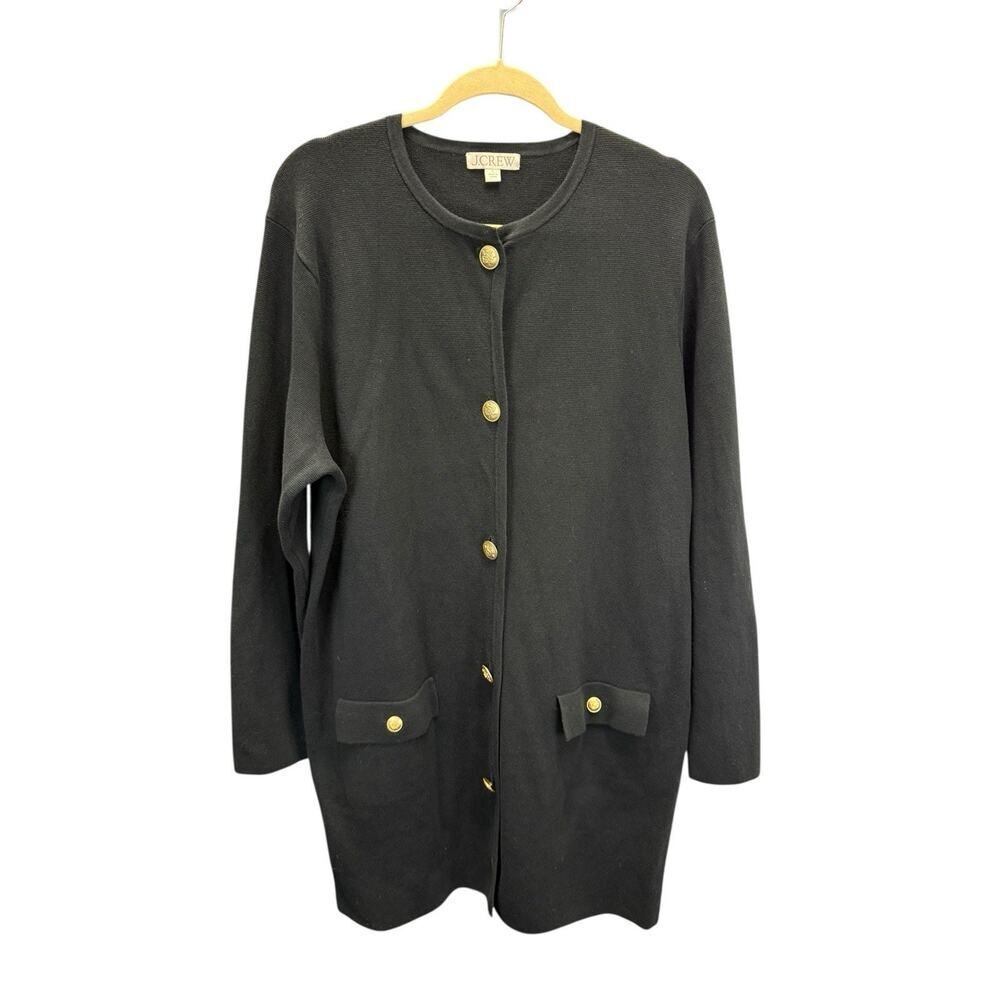 J.Crew Long Giselle Sweater Dress Black Gold Button Knit Collared Look L - Picture 2 of 8